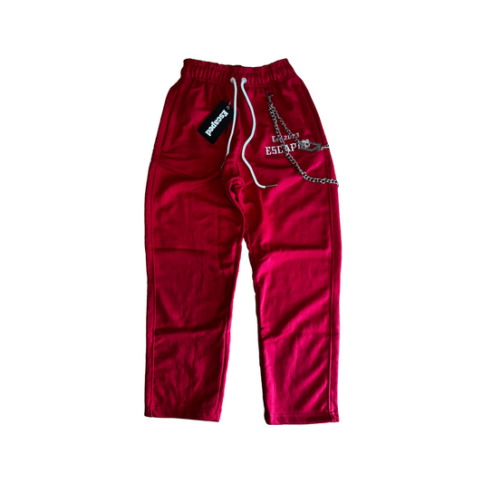 Red Escaped Sweatpants with Pocket Chain