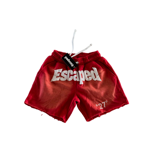 Red Acid Wash Escaped "27" Shorts