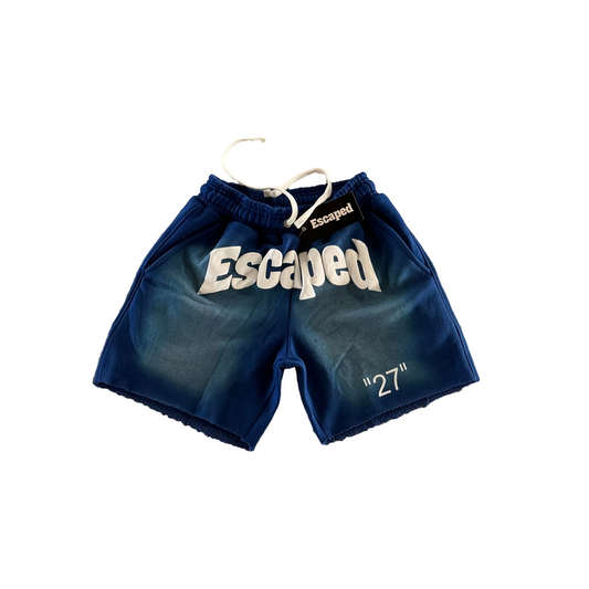 Blue Acid Wash Escaped "27" Shorts