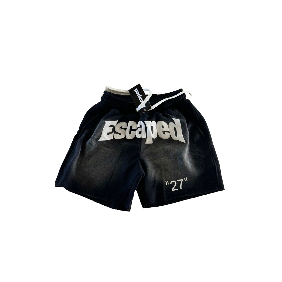 Black Acid Wash Escaped "27" Shorts